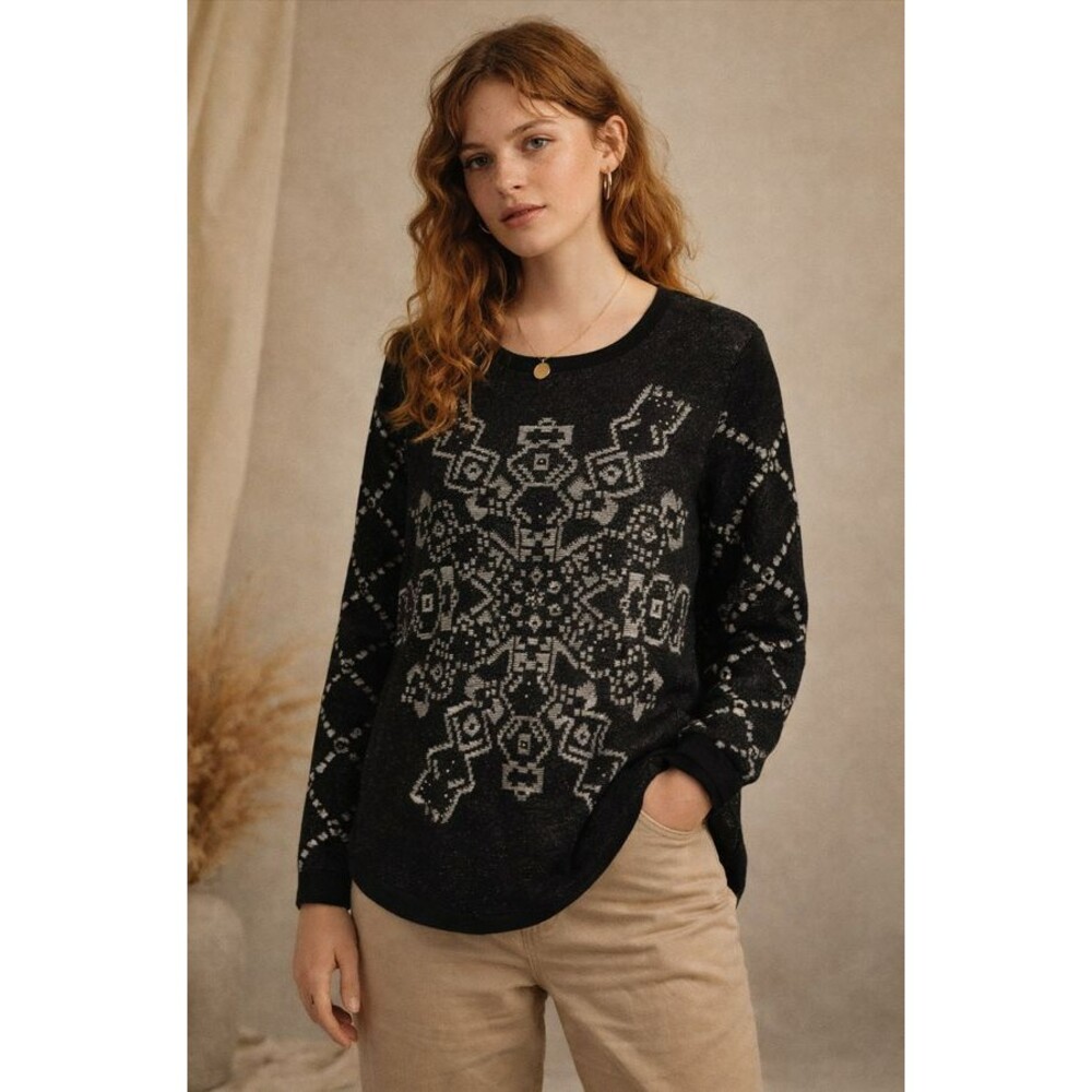 Desigual Mandala Sweater Women's sz L Metallic Black Embellished with Studs BOHO